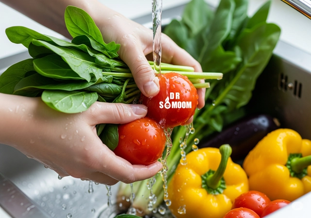 شستوشوی کامل میوه و سبزیجات برای از بین بردن باقیمانده سموم